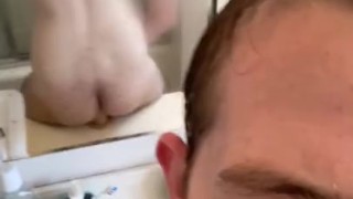 Twink rides dildo on bathroom sink