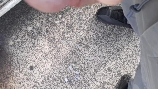 Cumming on an train station 