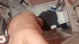 Handicapped Sneaks off to Cum in Bathroom 