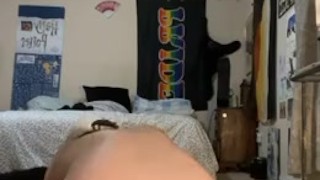 Young twink takes gigantic black dildo 