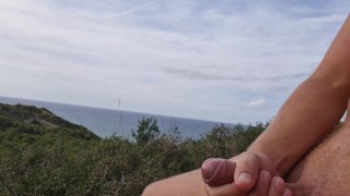 Squirt cum when jerking off outdoor with a view (with slow mo)