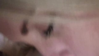Sexy hot blonde up close and personal sucks big dick