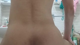 A cute boy trains his ass for large sizes