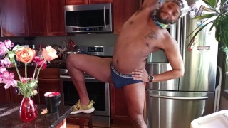 Kenniejai jerks off in the kitchen for you!