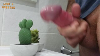 Handjob double cumshot on two wax cacta. Big loads, jeriking off with masturbation.