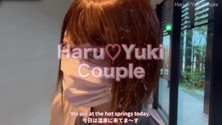 【素人】絶景!?貸切露天風呂での野外フェラ＆生SEX 素人カップル/美少女/色白美乳/中出し/フル動画(23分)/일본여대생과질내사정섹스