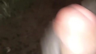 Uncutan in leather gloves, long fleece whips it out and cum thuickly on the dirt