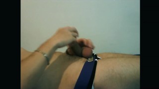 Horny teenplaying with his dick and cumming on the bed / 16 cm