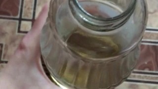 I peed in a jar in white stockings