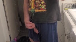 Stroking my thick hard cock.