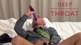 Suited man is riding a dildo in a hotel rooming after the business meeting 