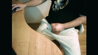 Teen boy jerking off at the desk while working and cums / Andrei