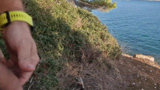 Public JERKING OFF with CUMSHOT above croatian beach