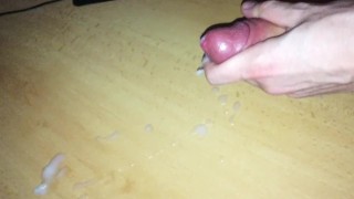 Pulling my foreskin and cumming hard in slow motion while massaging my frenulum