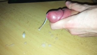 Pulling my foreskin and cumming hard in slow motion while massaging my frenulum