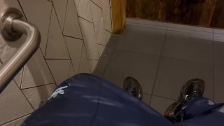 Public toilet wank in adidas calsurf trackies