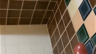 Massive uncut cum explosion in a shower on a vacation in slow motion