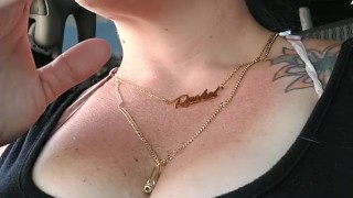 Nerdy Milf Smoking Cigarettes Showing Cleavage In Truck