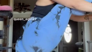 Thick sexy pawg stretches in leggings and strips naked to ride dildo 