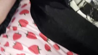 Crossdresser walks through the forest