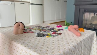 Fucking my ass with dildo / cum in condom