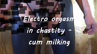 Electro orgasm in chastity - cum milking
