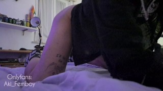 Femboy Cute Gay, massages his cock and caresses his ass in a sensual way