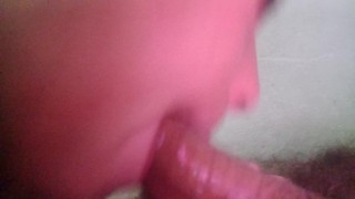 sucking the bastard's thick cock with his mouth open, ending up with him making him very horny🍆💦🤤
