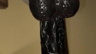 Twink using black dildo