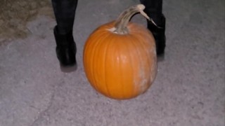 Public Pissing on a Pumpkin in the middle of the Road