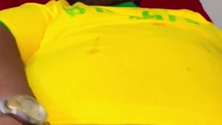 SsecnirpNailati in a yellow Brazil Soccer Shirt