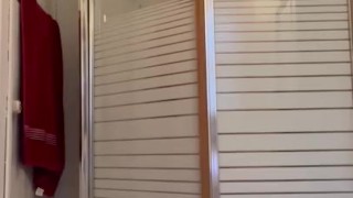 Chubby man showering 