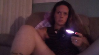 Filming up Milf in high heels wearing mini dress while she plays fortnite