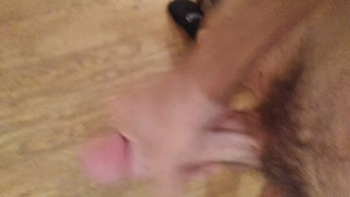 Quick cumshot on bathroom floor 