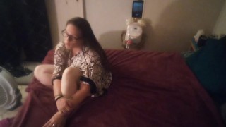 Nerdy girl sucks and then rides Hot Latino Daddy until they cum together (Hot) Part 2