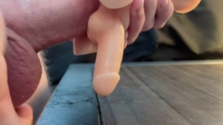 Teasing cock with tight Fleshlight and lots of cum all over my desk 💦💦