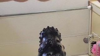 Riding giant dildo hard in ass