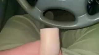 Guy Fucking and Cumming In His Toy In Car