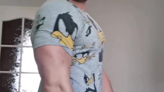 Flexing my muscles with large butt plug inside me