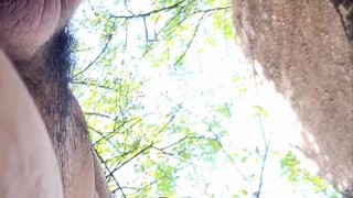 Latin exhib walking trough the woods and masturbating