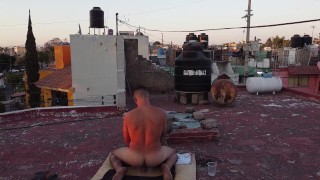 Caliente en mi azotea, me ven mis vecinos, dildo,azotea