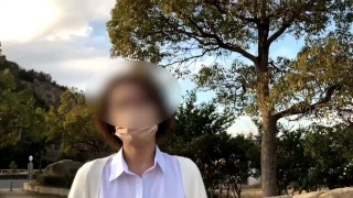 『素人個人撮影』巨乳熟女にピタッと白シャツで/ノーブラ散歩＆露出オナニー潮吹き//流出/晒し/視姦♡　japanese/hentai/asian/milf/mom/big tits/日本人/塾女/人妻