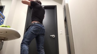 Male self piss and cum in a random restroom