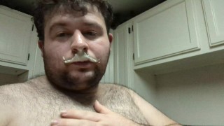 Fat hog chugging ice-cream