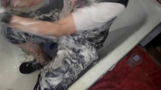 Washing my shorts and t-shirt (it's for one of my fans, but I'm seriously deviant, don't u think?)