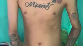 Twink horny jerking off big cock 😈