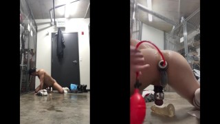 Ass filled with buttplugs in public, pissing and cumming