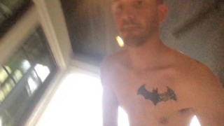 Jerking off and dildo play outside