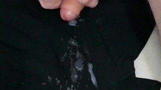 short - Guy uncut jerks off and cums a big load over a t-shirt
