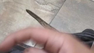 Jerking off in public bathroom